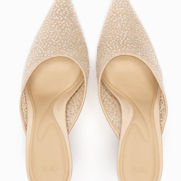 ZARA MESH MULES WITH RHINESTONES GOLD  SIZE  3802/110/720 - Picture 1 of 4